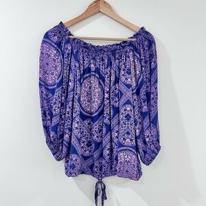 Alice & Trixie off the shoulder Long Sleeve top paisley purple pink XS